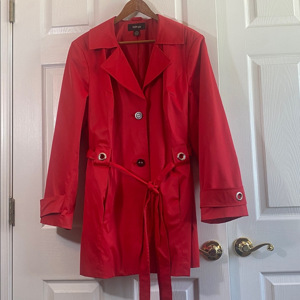 Vintage Style & Co. Bold HOT Red Trench Coat with Self Tie plus size 20 2X